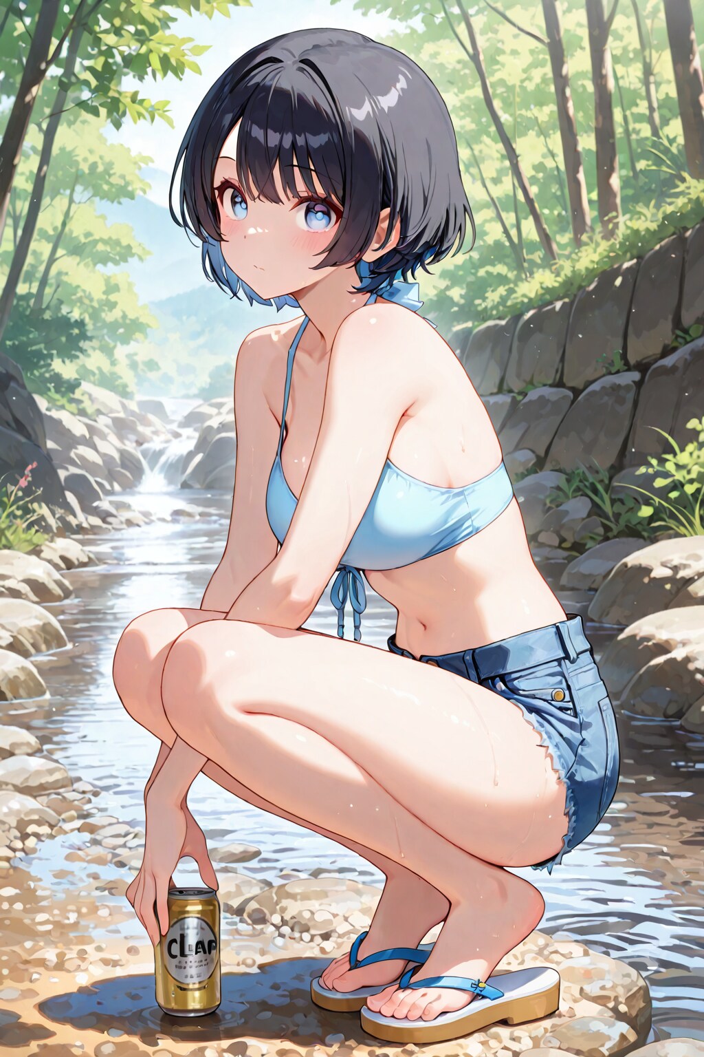 川で冷やしたジュースとほのかちゃん