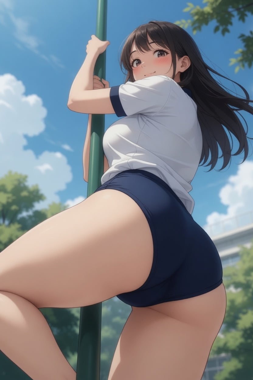 のぼり棒に登るブルマ女子