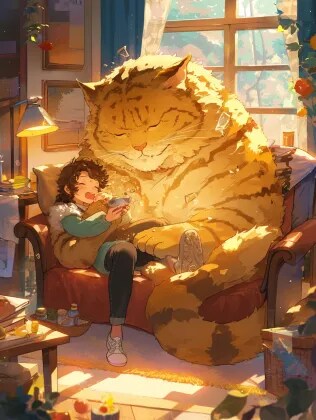 猫と一緒にお昼寝
