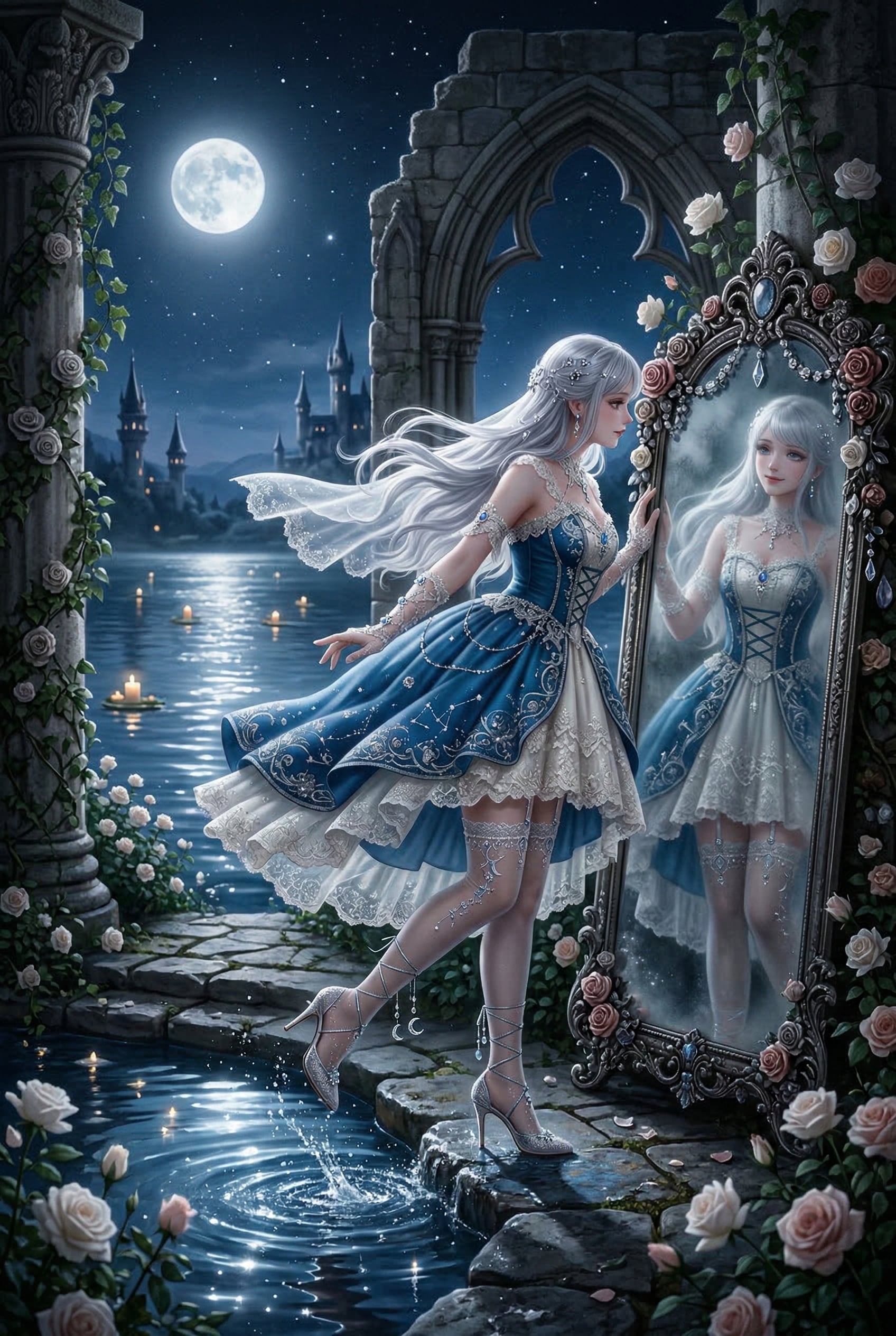 月光下の水鏡幻想 | の人気AIイラスト・グラビア