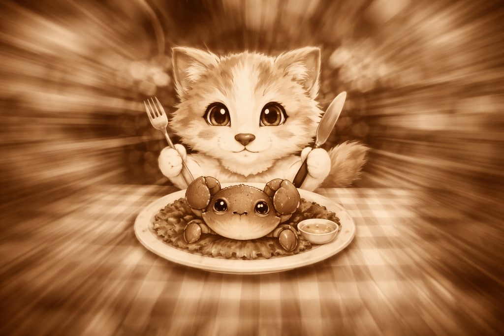 [がぞうどうぞ]ねこvsかに