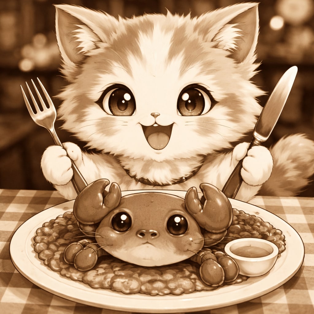 [がぞうどうぞ]ねこvsかに