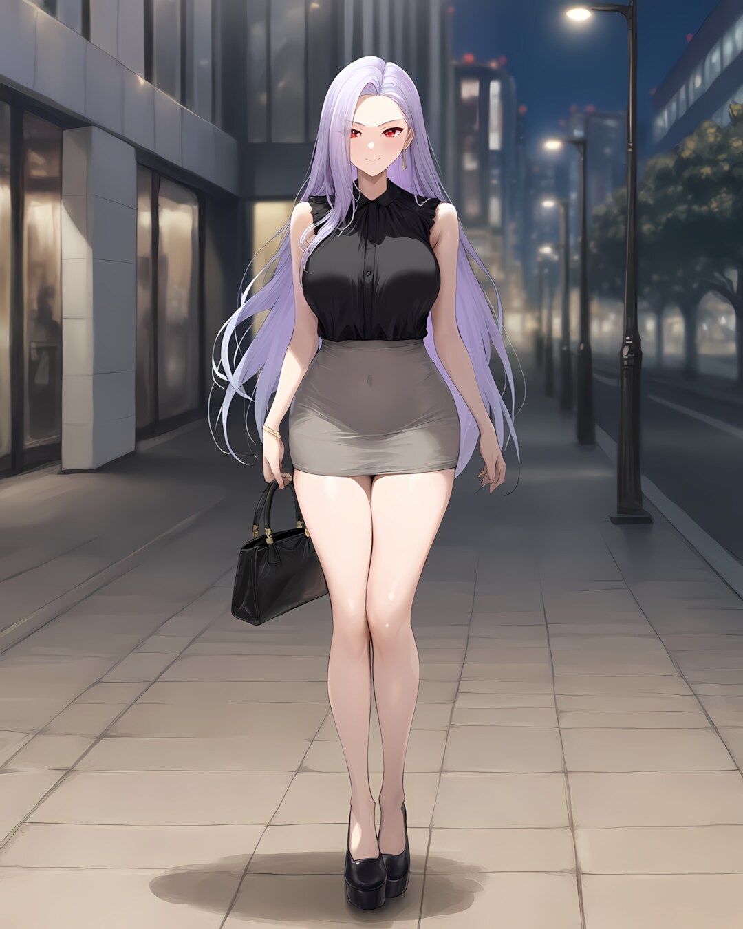 夜の街角でお出迎え…美脚引き立つネイリストの退勤服👠✨ | の人気AIイラスト・グラビア