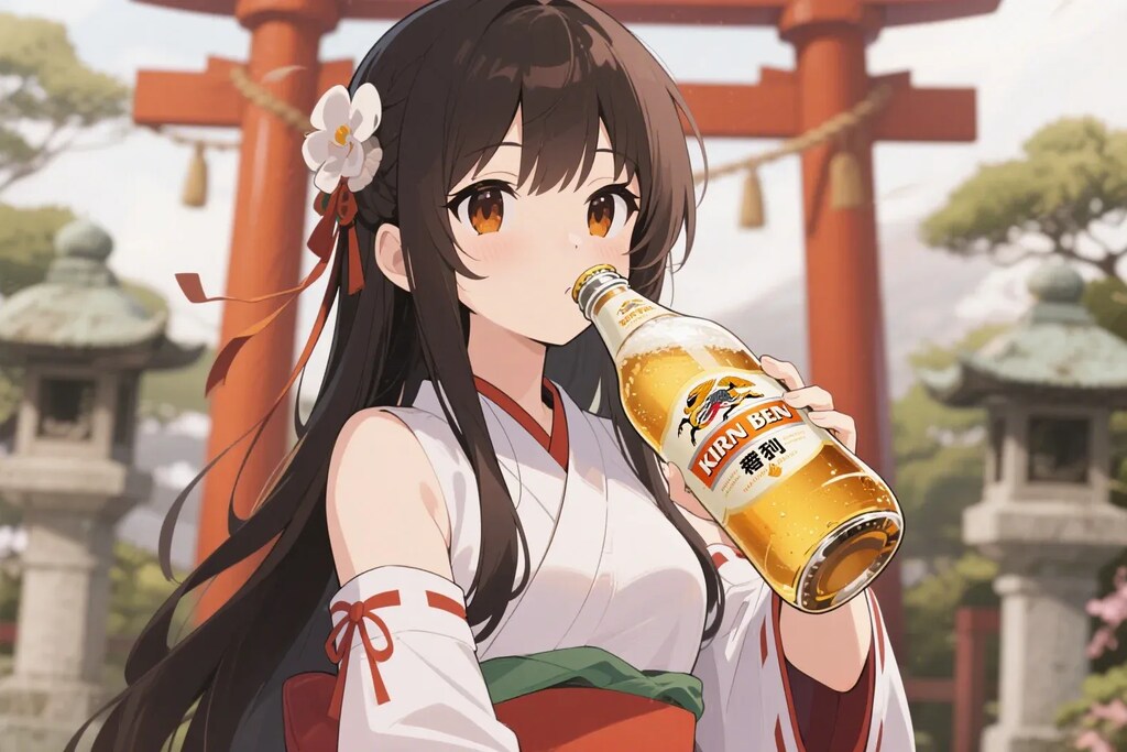 色々な瓶ビールを直飲みするさくらちゃん