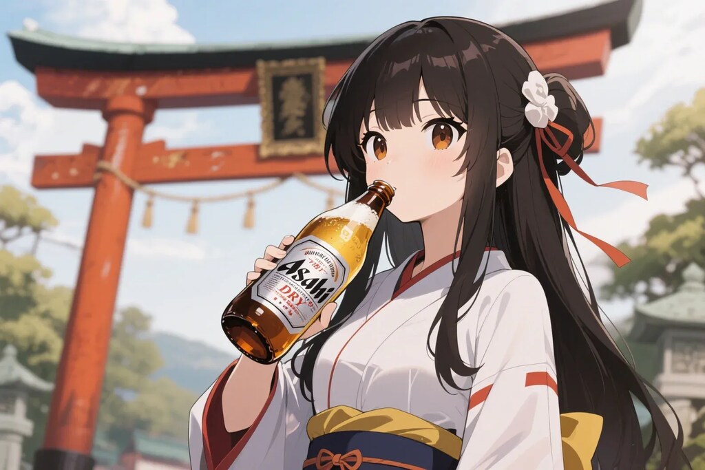 色々な瓶ビールを直飲みするさくらちゃん
