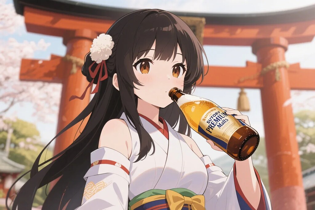 色々な瓶ビールを直飲みするさくらちゃん