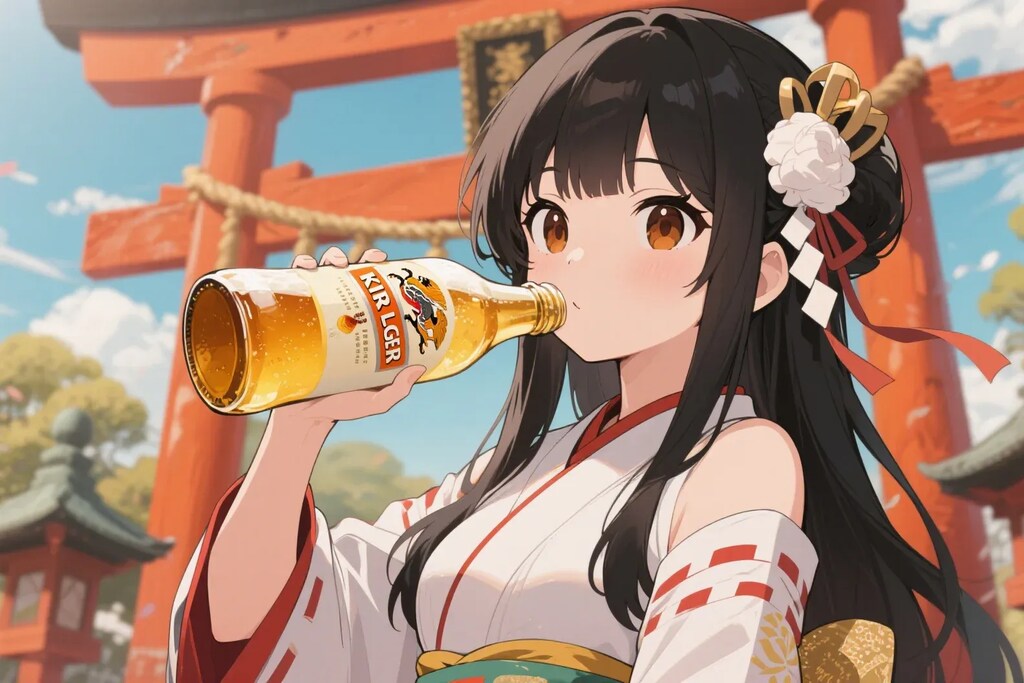 色々な瓶ビールを直飲みするさくらちゃん
