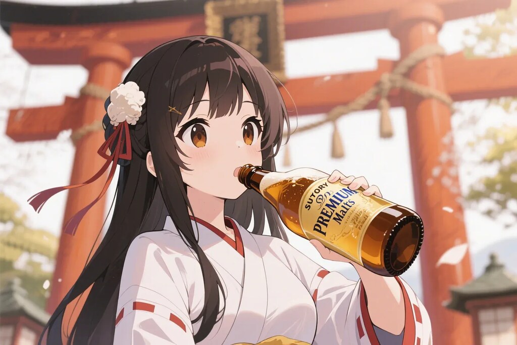 色々な瓶ビールを直飲みするさくらちゃん
