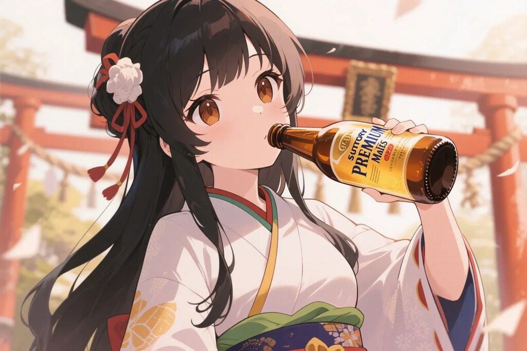色々な瓶ビールを直飲みするさくらちゃん