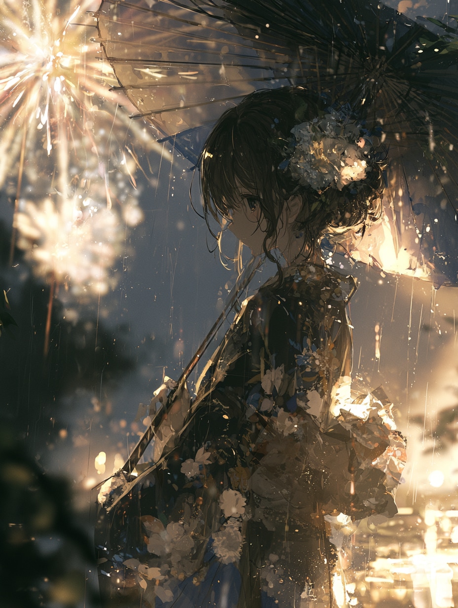 雨中の花火