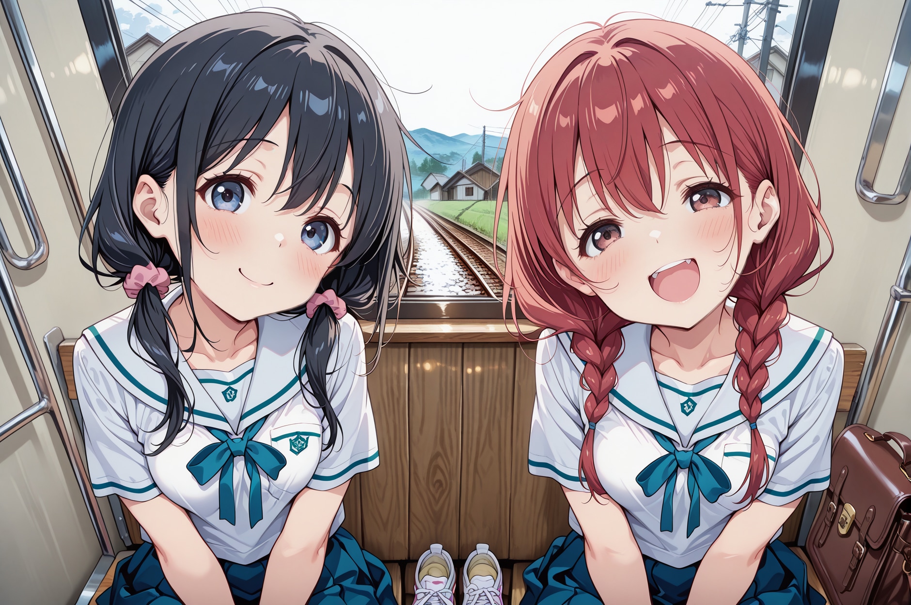 電車でお友達と♡