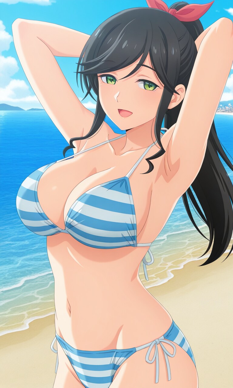 PixAI LoRAでボーダー柄ビキニの金目さん👙🏖️❤️
