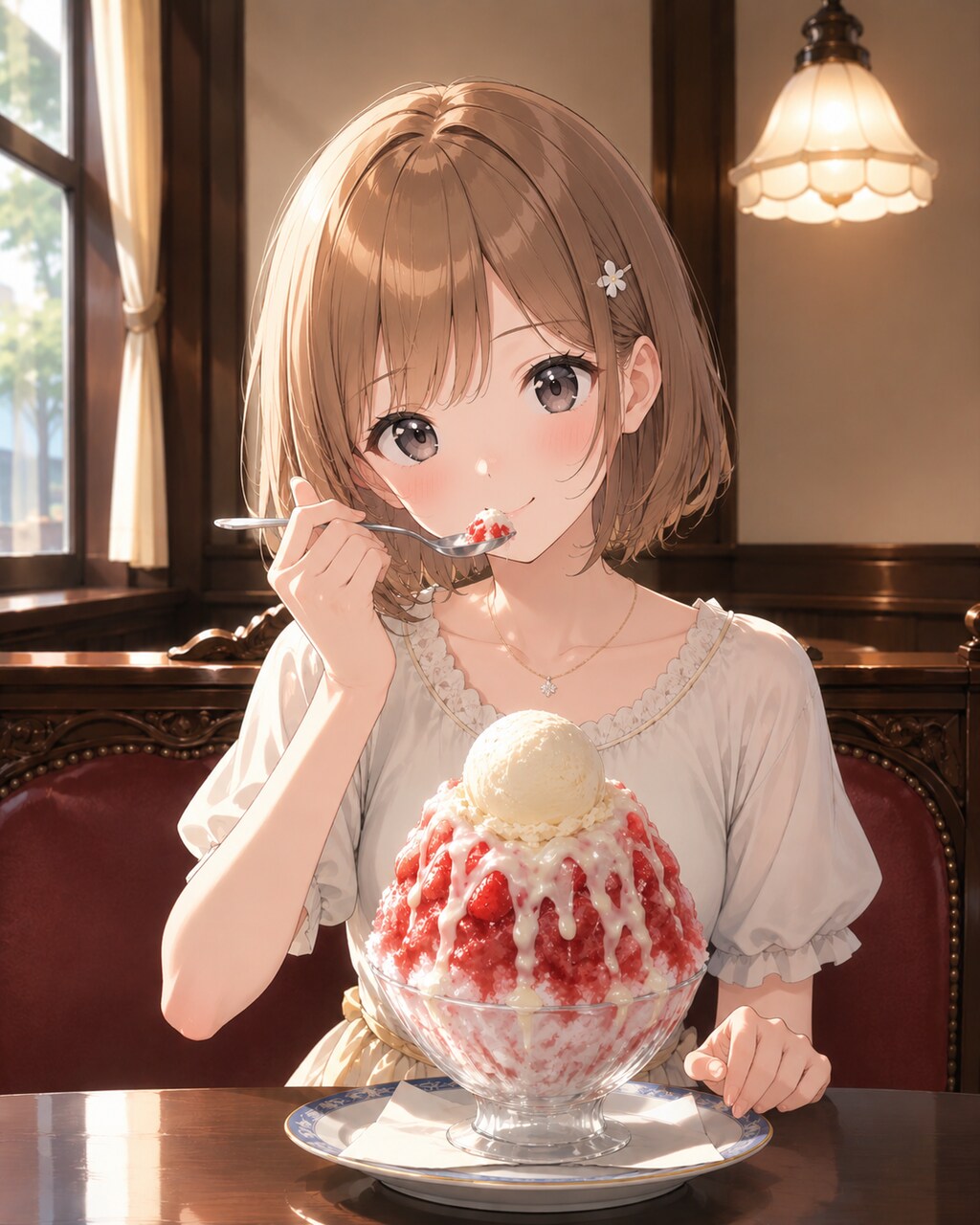 めっちゃデカいかき氷を注文したお嬢さん
