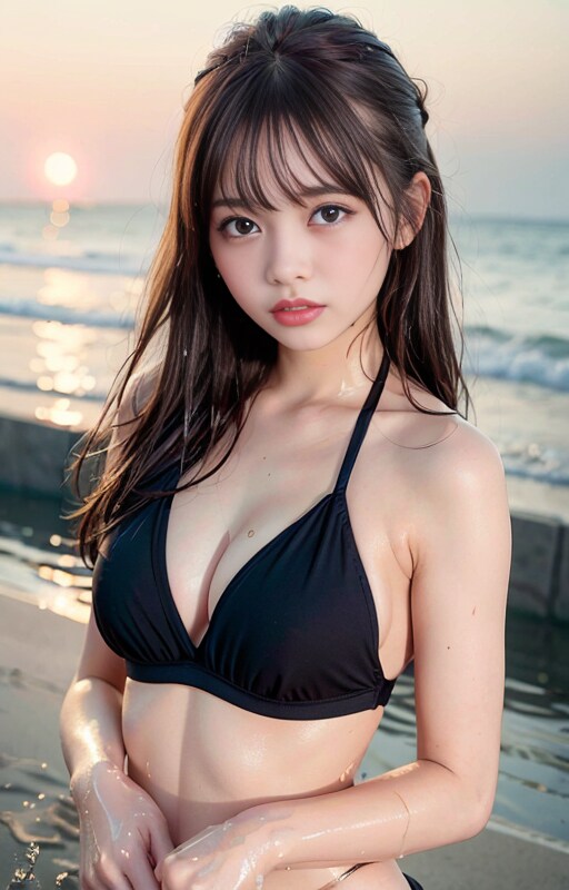 夕方、海岸にて