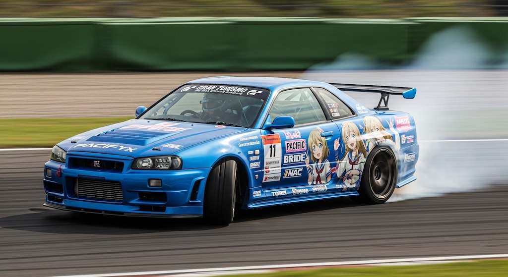 R34アニメ痛車のドリ車