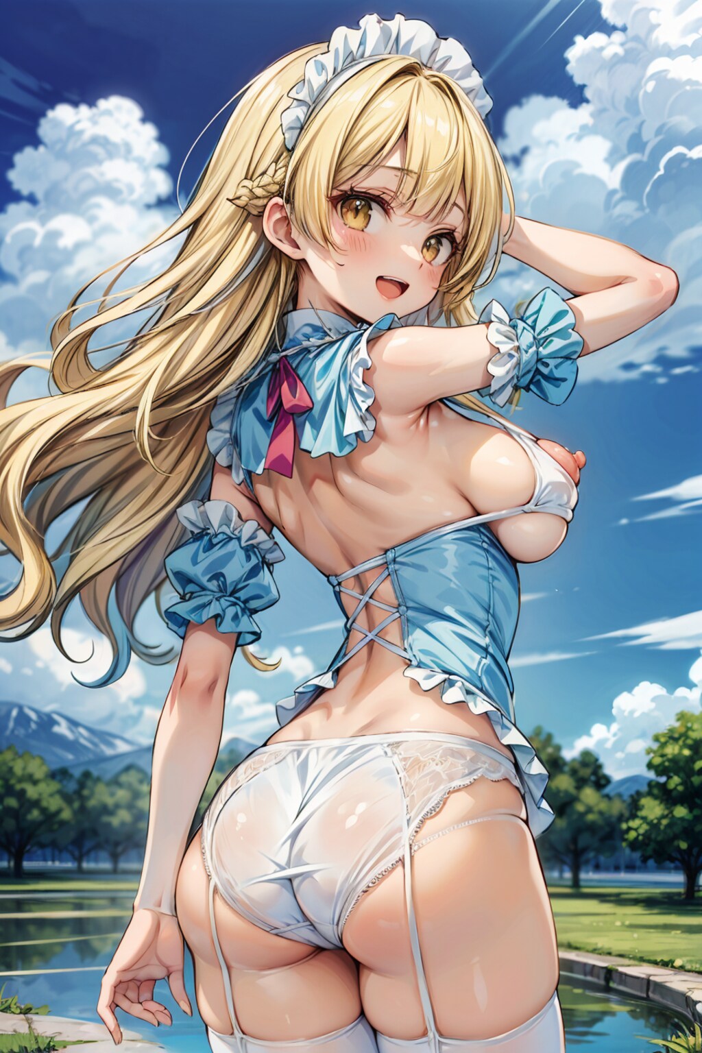 二次おっぱいポロリ308《金髪振り向きメイドランジェリー》