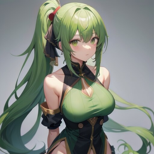 緑髪ポニーテール