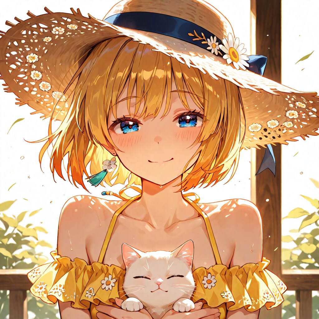 向日葵色の午睡、猫と私 | の人気AIイラスト・グラビア