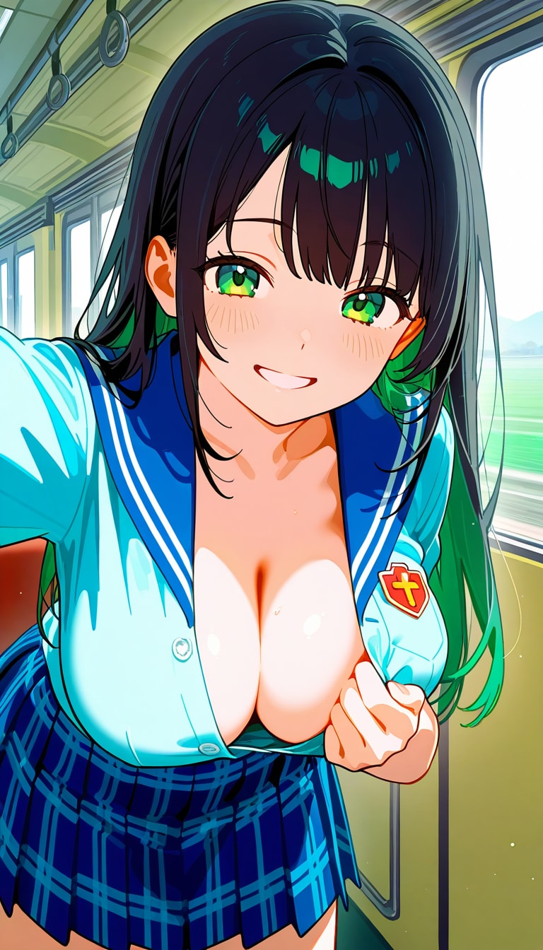 青いJKのチラ見せバス