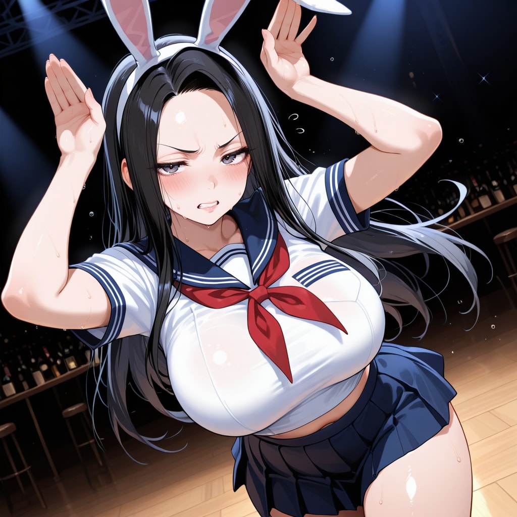 嫌々踊る熟女セーラーバニー