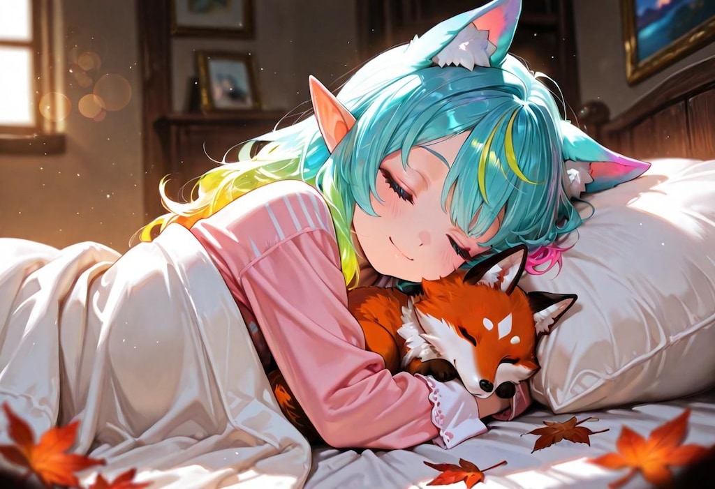 9枚）キツネと添い寝