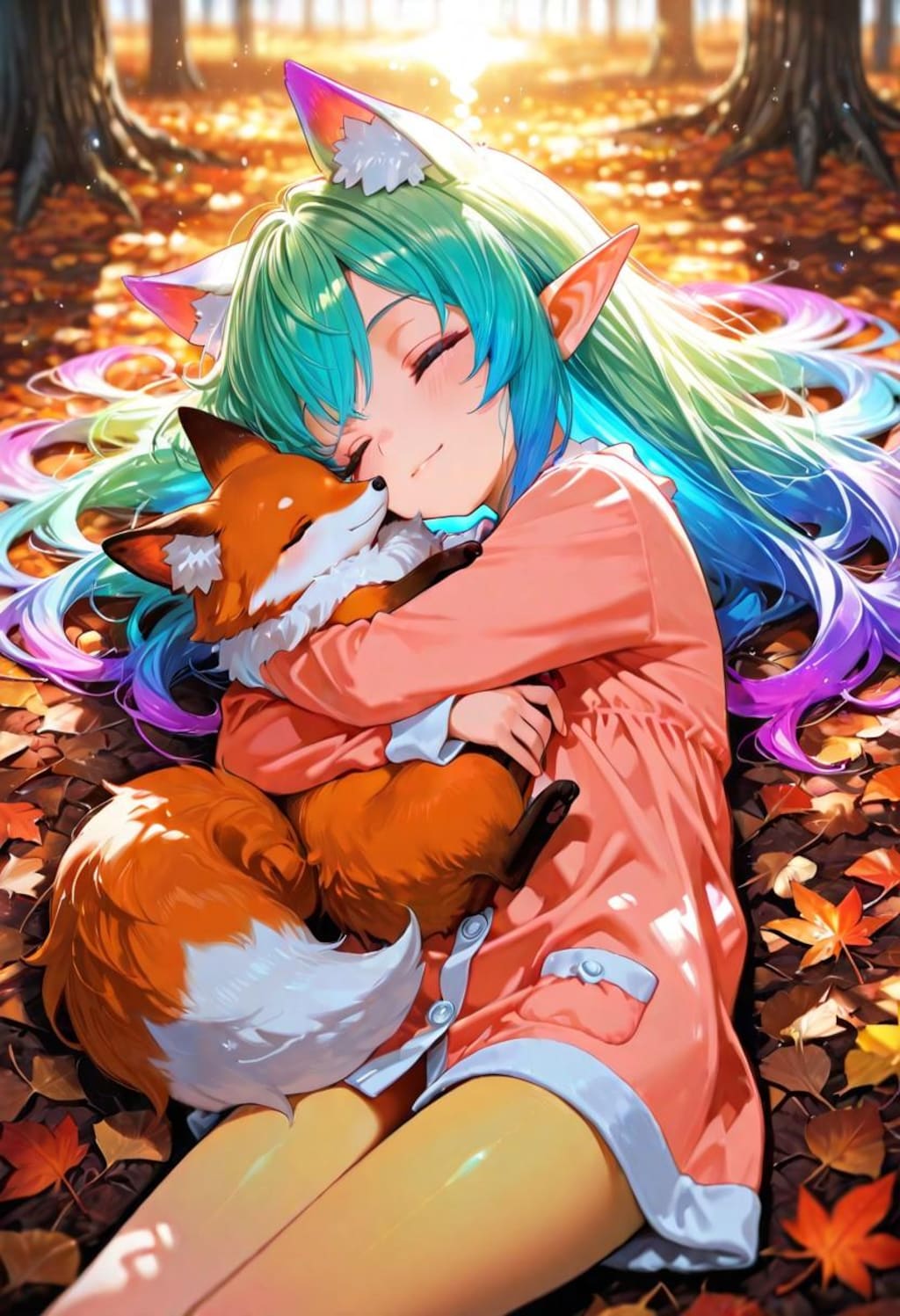 9枚）キツネと添い寝