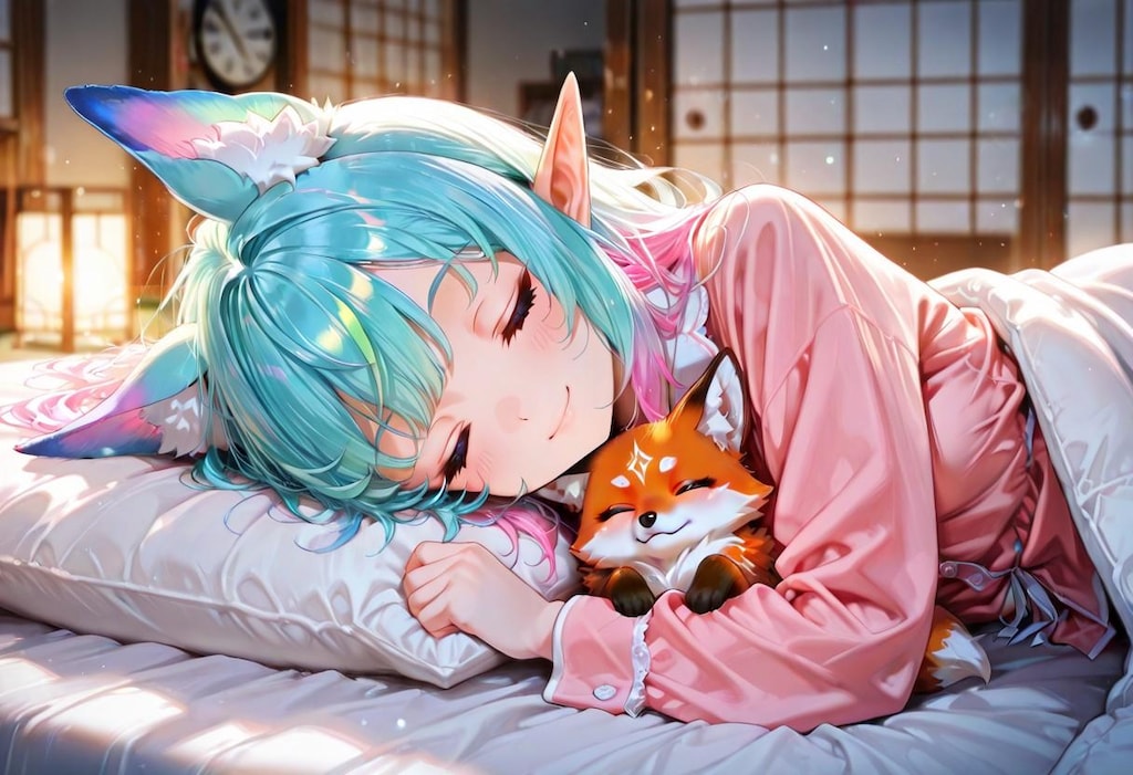 9枚）キツネと添い寝