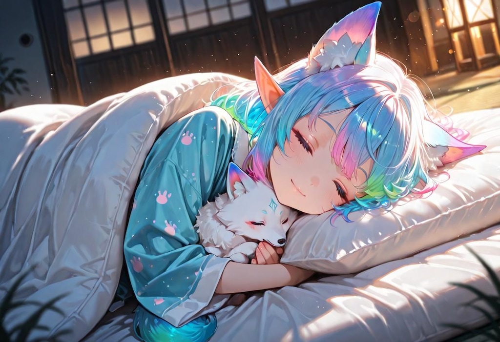 9枚）キツネと添い寝