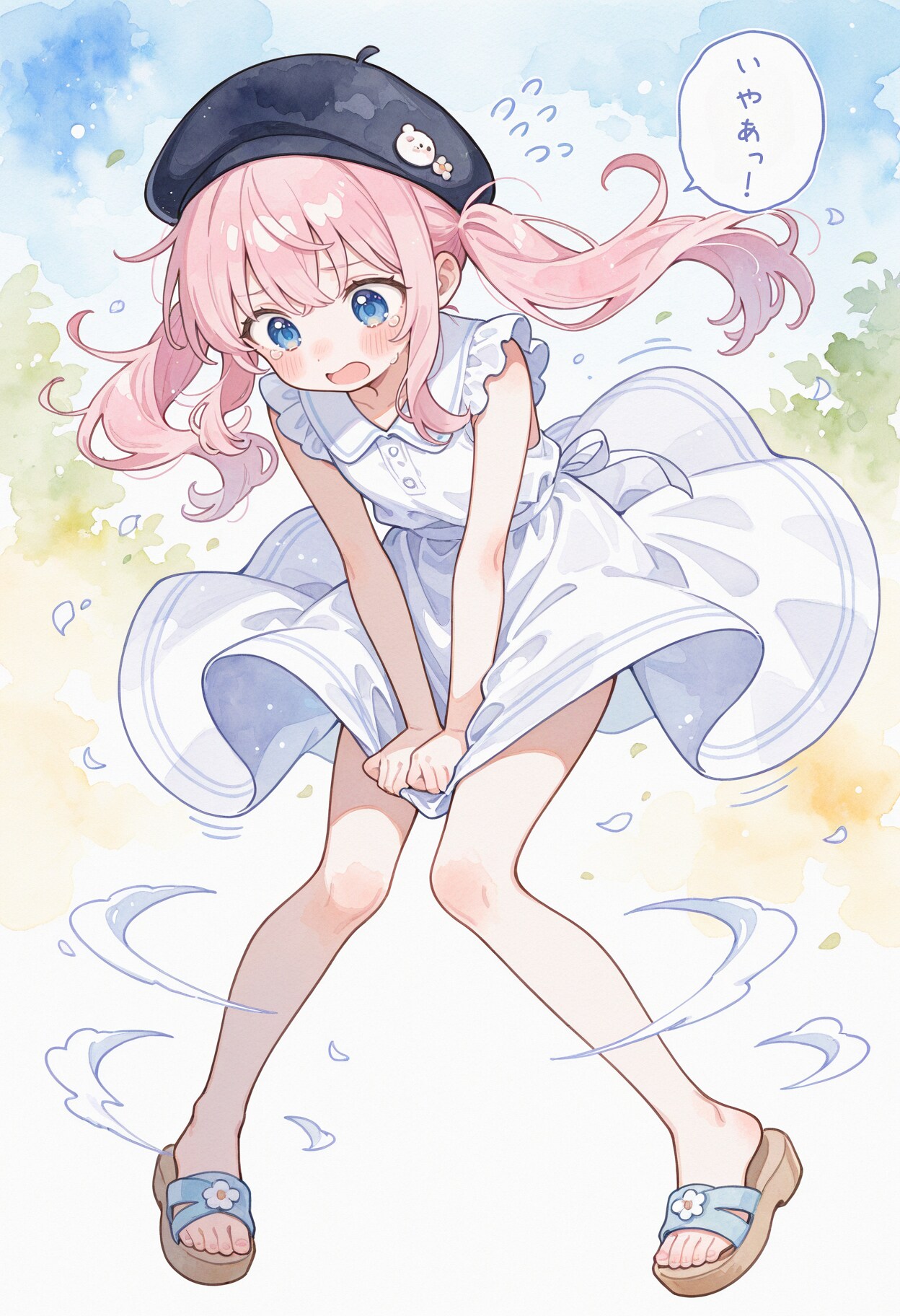 風にイタズラされる少女