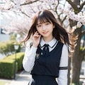 桜と女子学生 3枚目