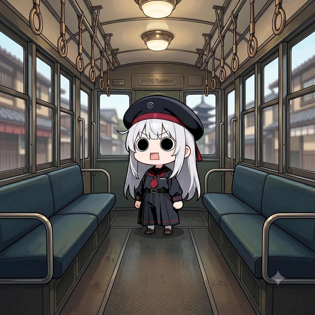 路面電車に乗るえらいこっちゃ嬢