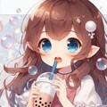 タピオカミルクティーを飲んでる小さな女の子 6枚目