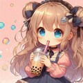 タピオカミルクティーを飲んでる小さな女の子 5枚目