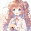 タピオカミルクティーを飲んでる小さな女の子 2枚目