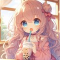 タピオカミルクティーを飲んでる小さな女の子 4枚目