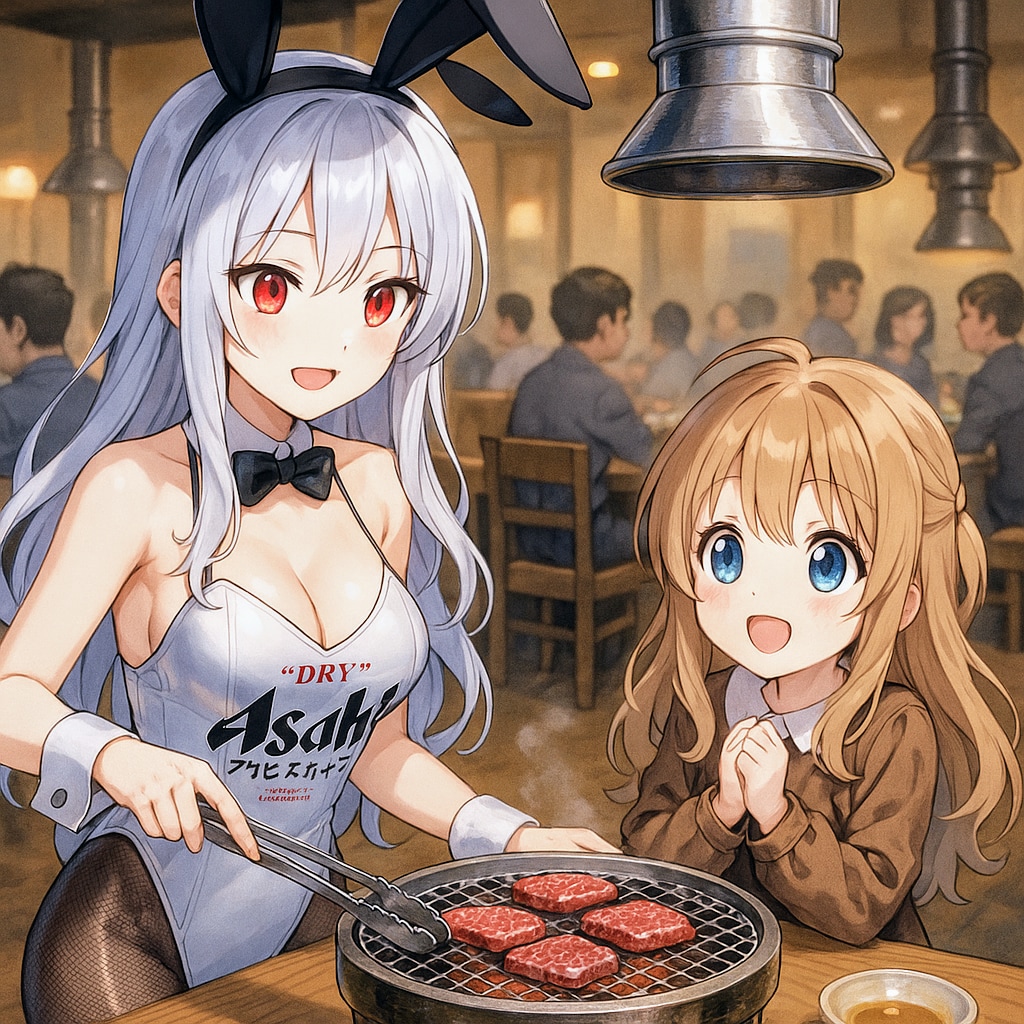 焼肉とバニーガールの小さな女の子