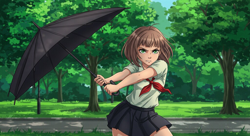 傘をガチで振り回す少女