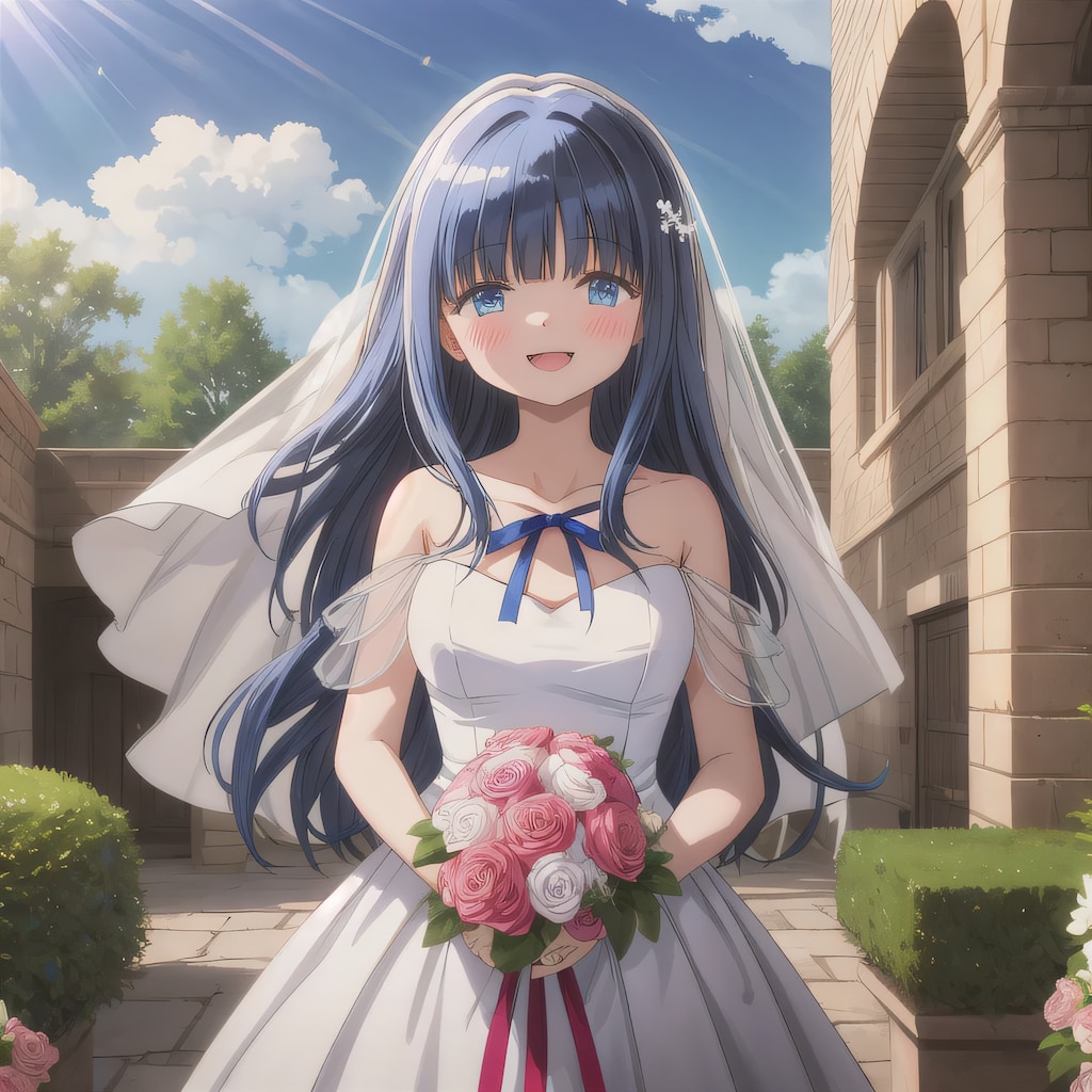 黒髪ロングでウェディングドレスの少女４３