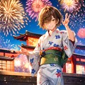 ボブカットなブラウン短髪少年と、花火大会＊その1(3枚) 2枚目