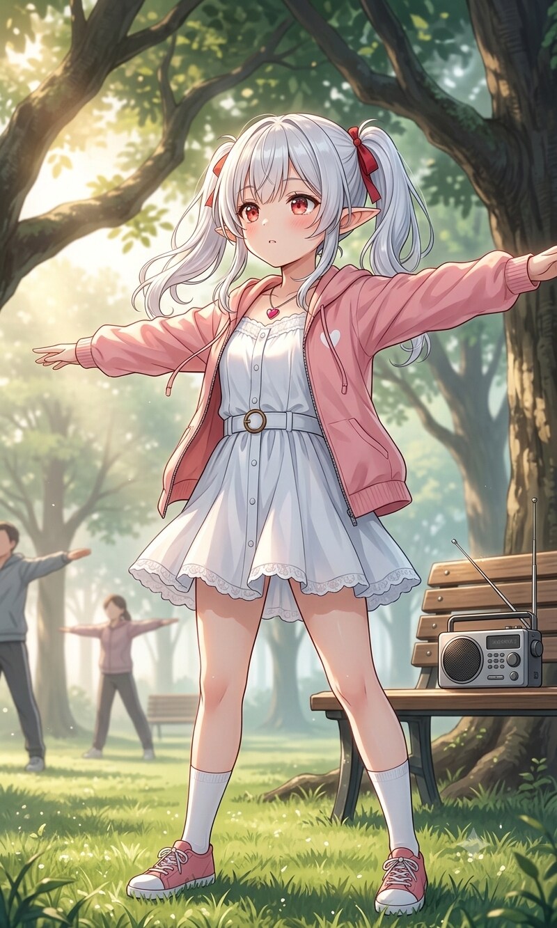 ラジオ体操をしているシロネさん