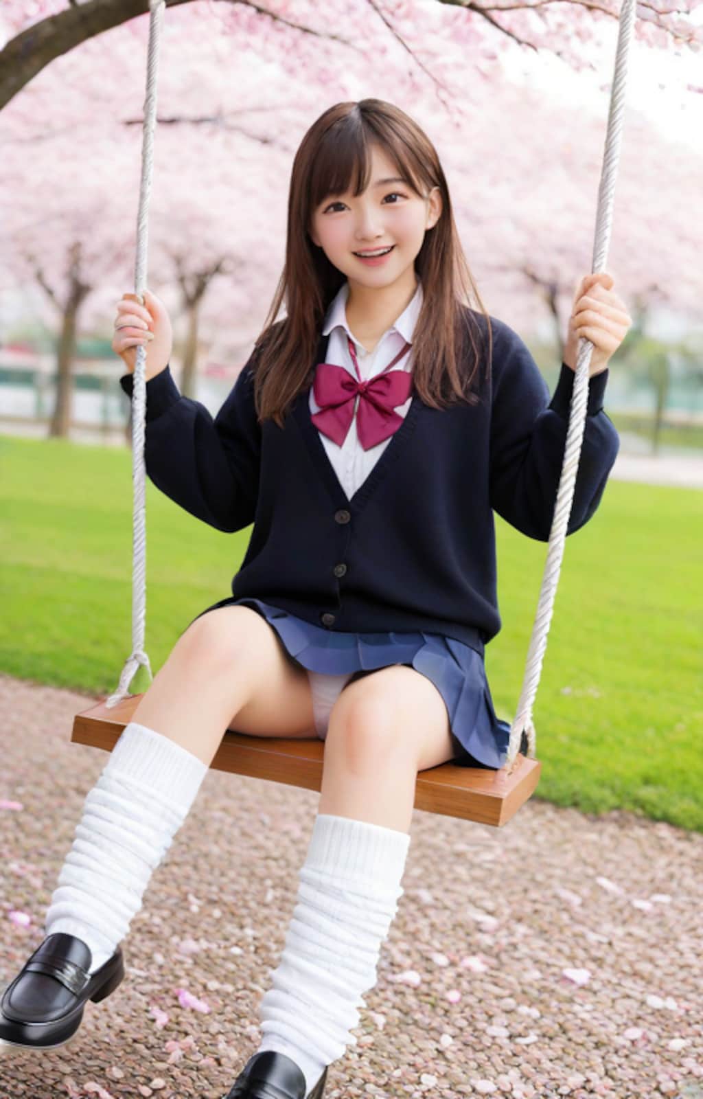 桜の公園でブランコ
