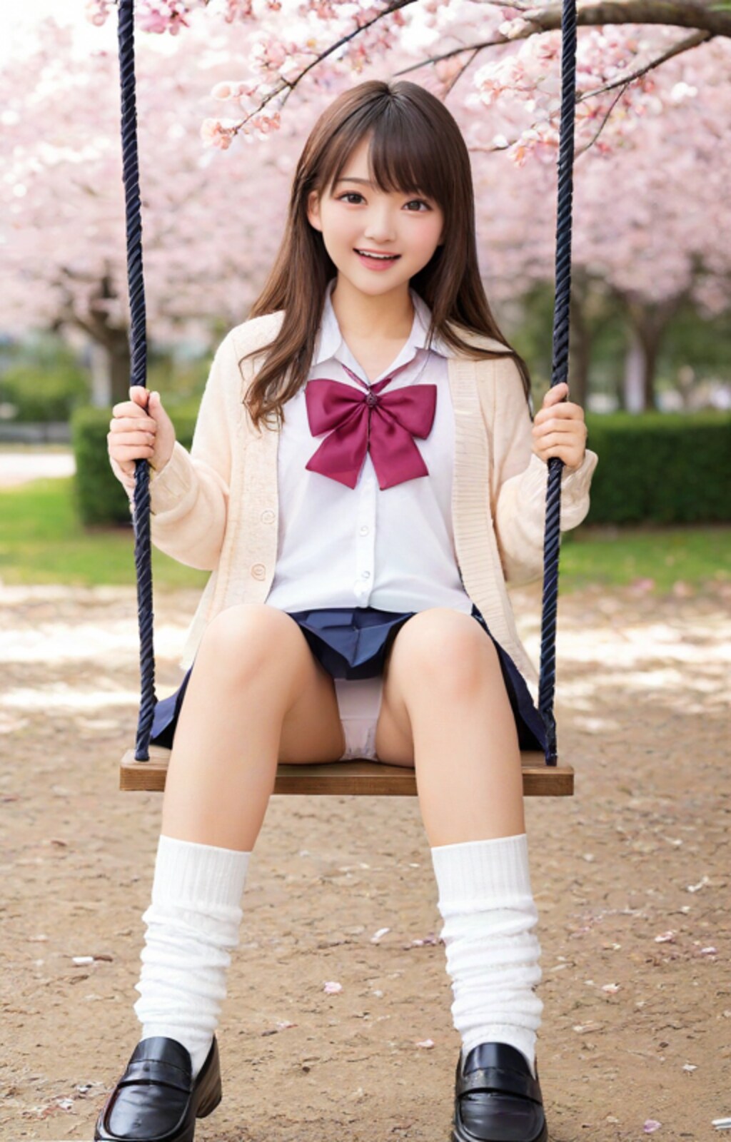 桜の公園でブランコ