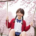 桜の公園でブランコ 6枚目
