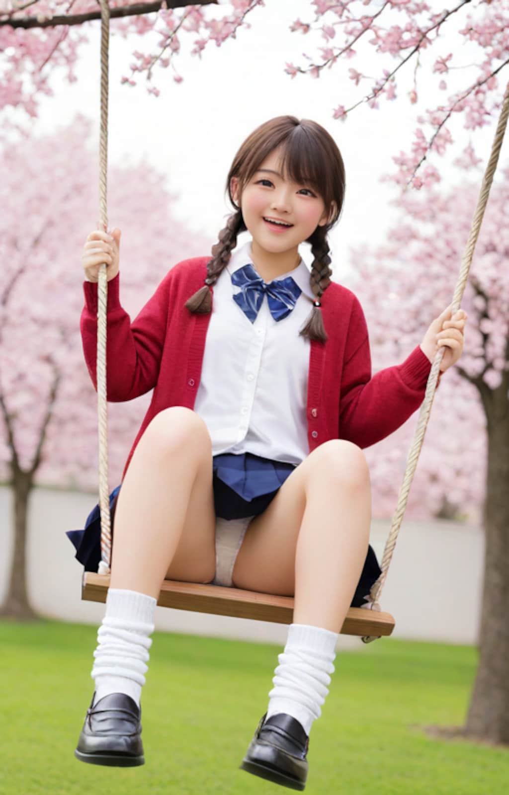桜の公園でブランコ