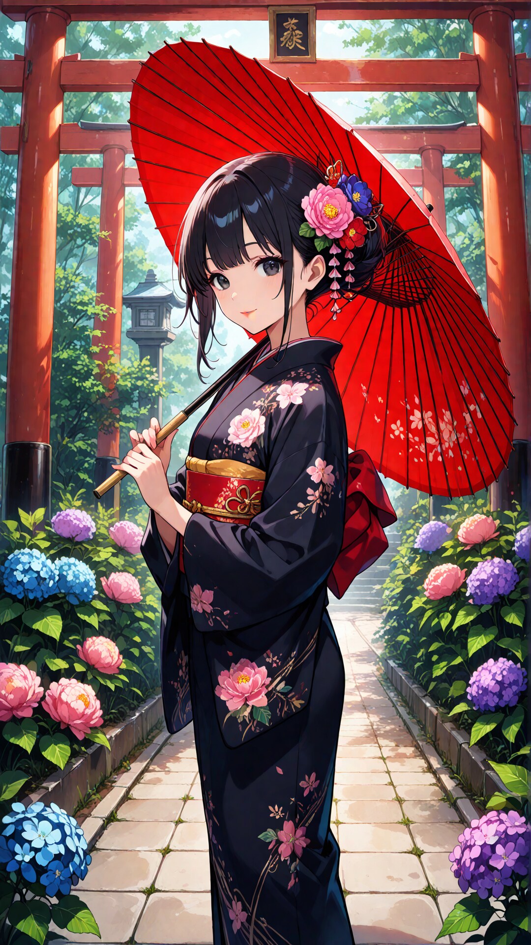 紫陽花と着物