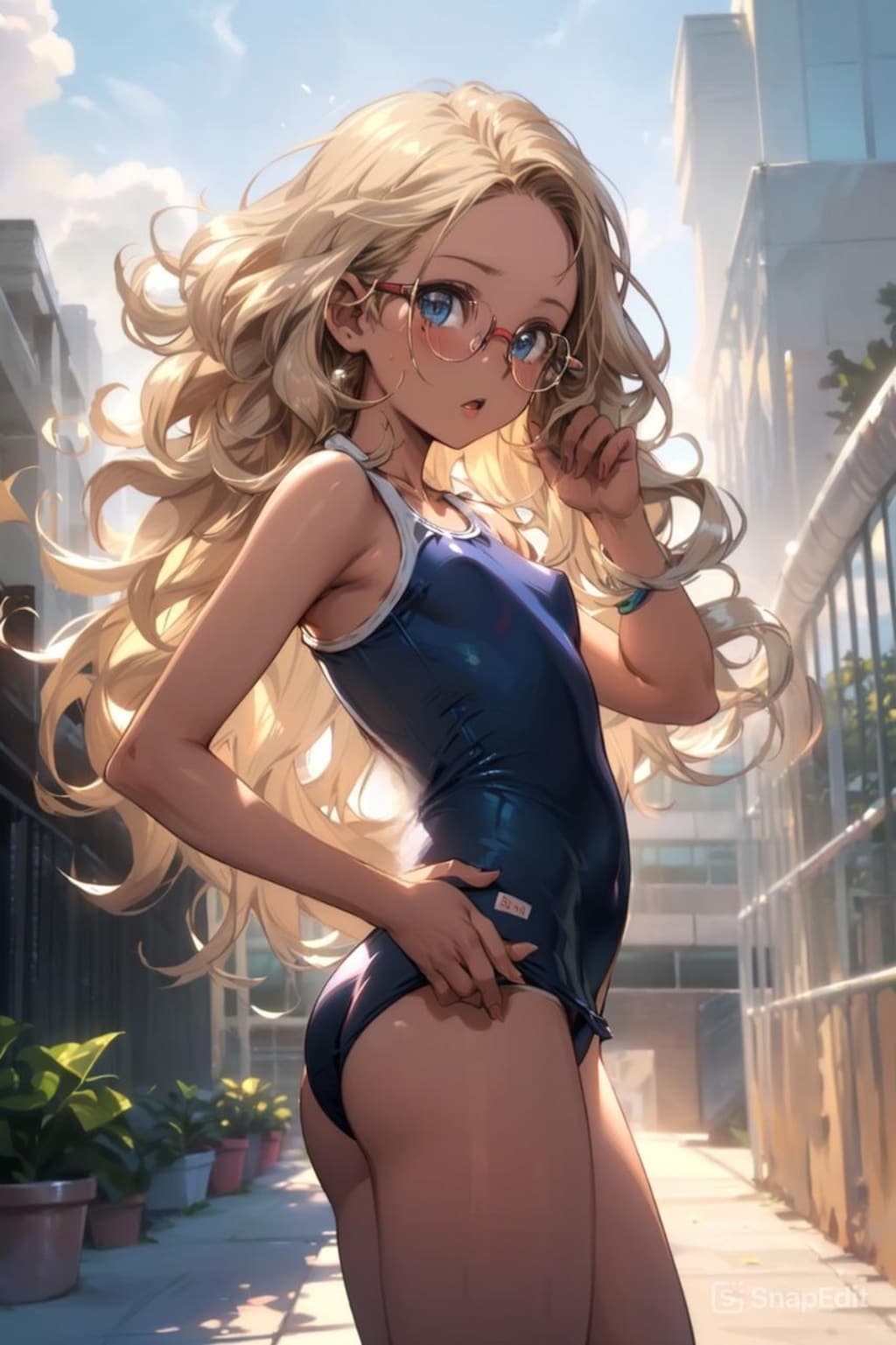 スク水の眼鏡っ娘