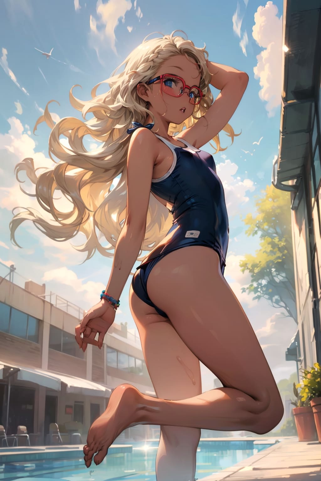 スク水の眼鏡っ娘