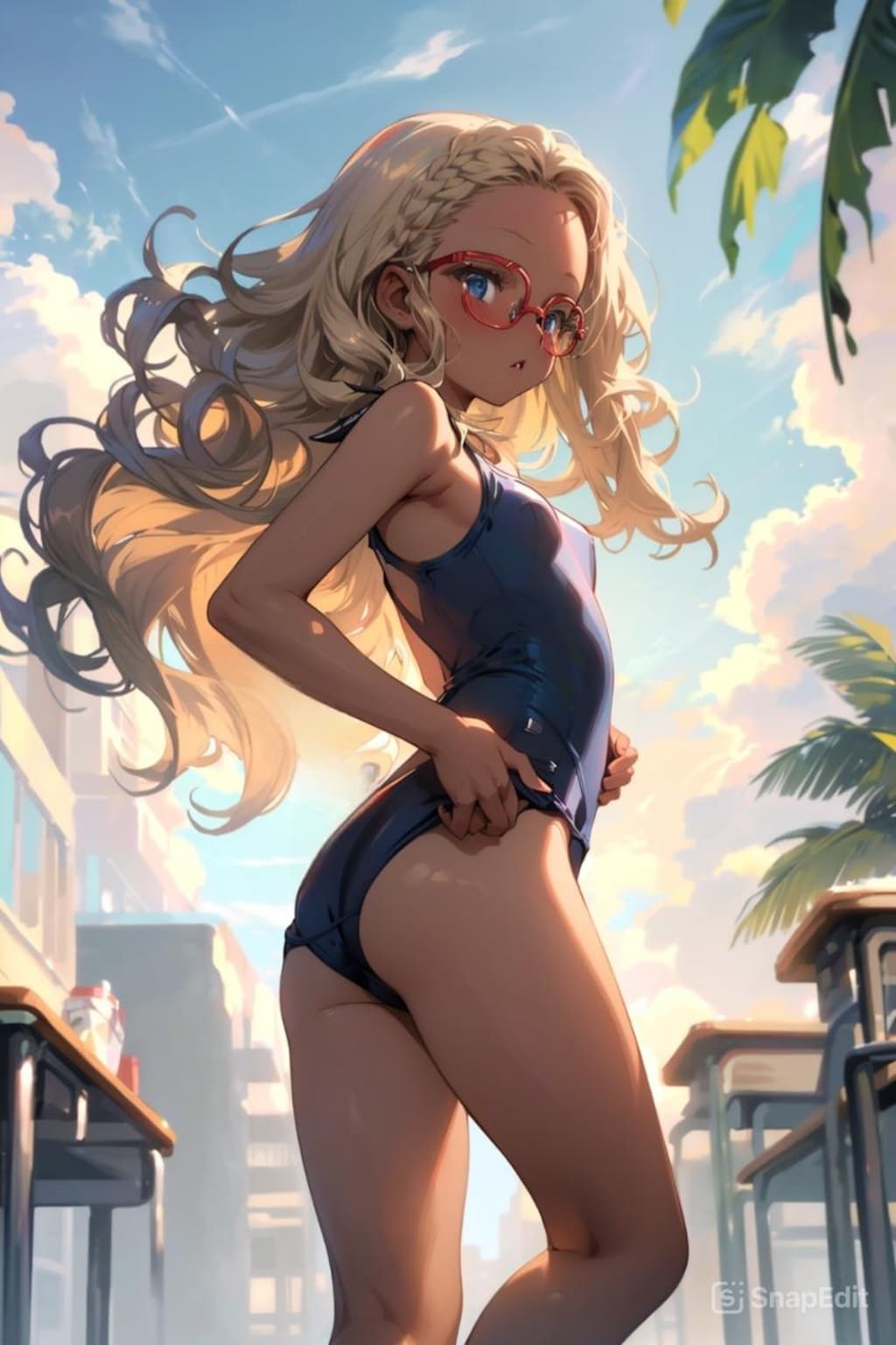 スク水の眼鏡っ娘