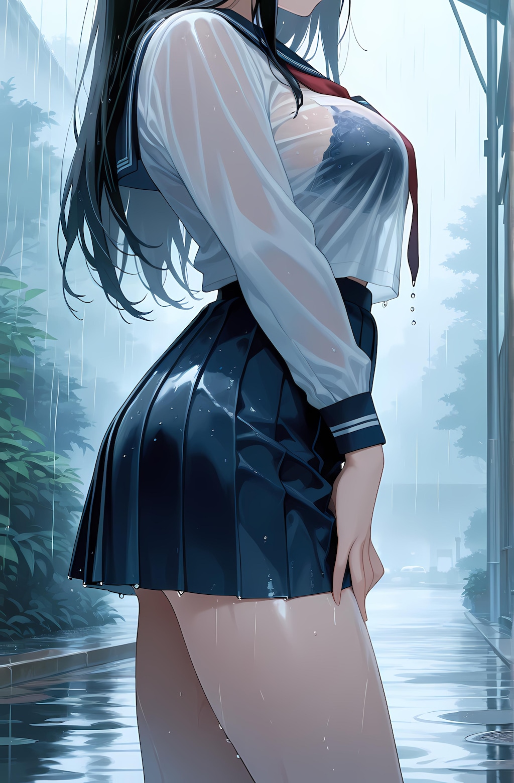 雨の中の女の子
