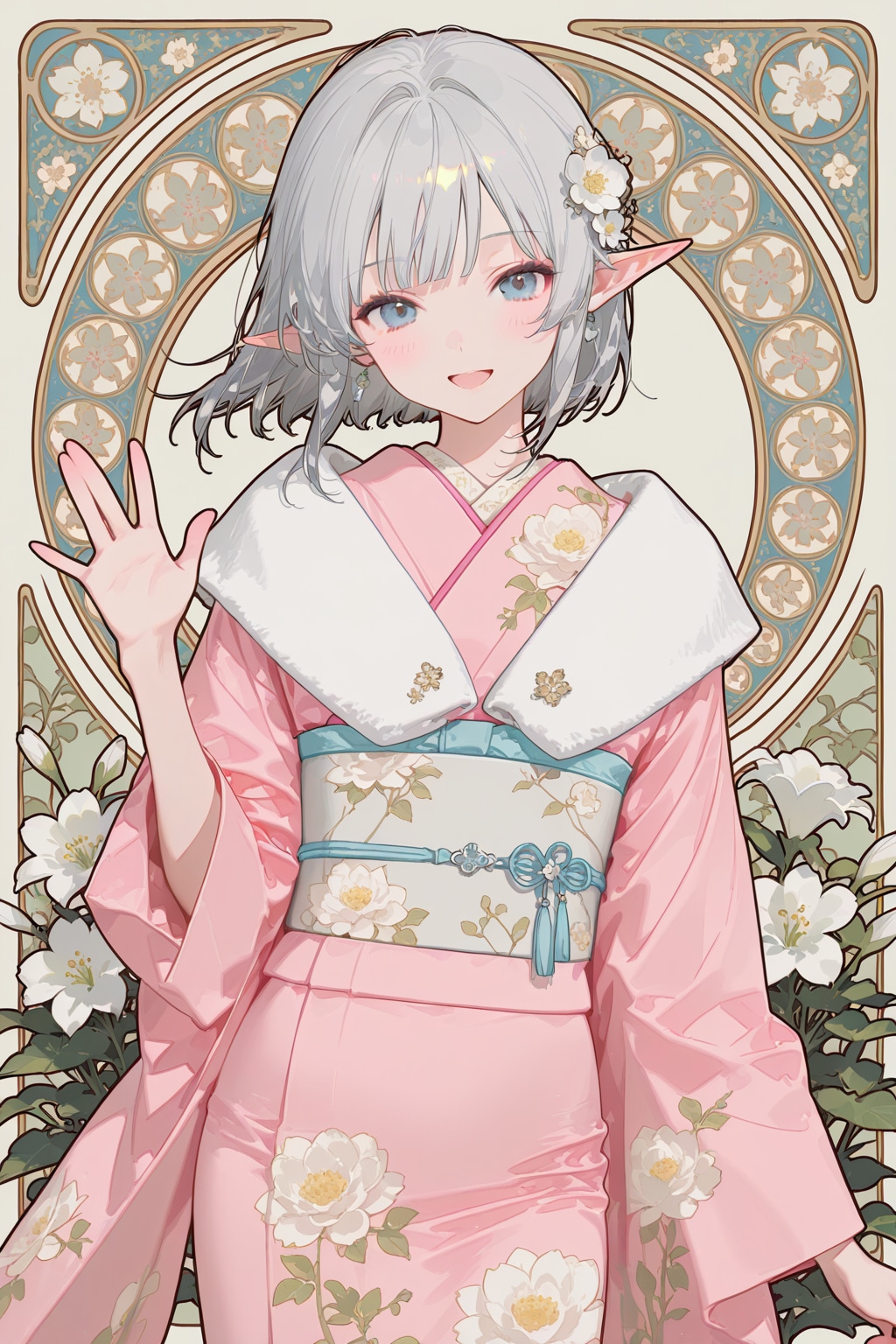 振袖銀エルフさん | の人気AIイラスト・グラビア